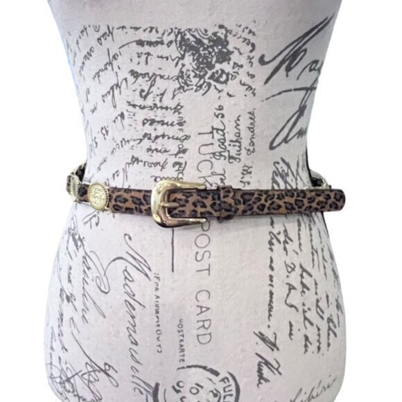 Leopard Animal Print Belt Medallion Coins Western Size Medium BOHO Preppy - Picture 10 of 12